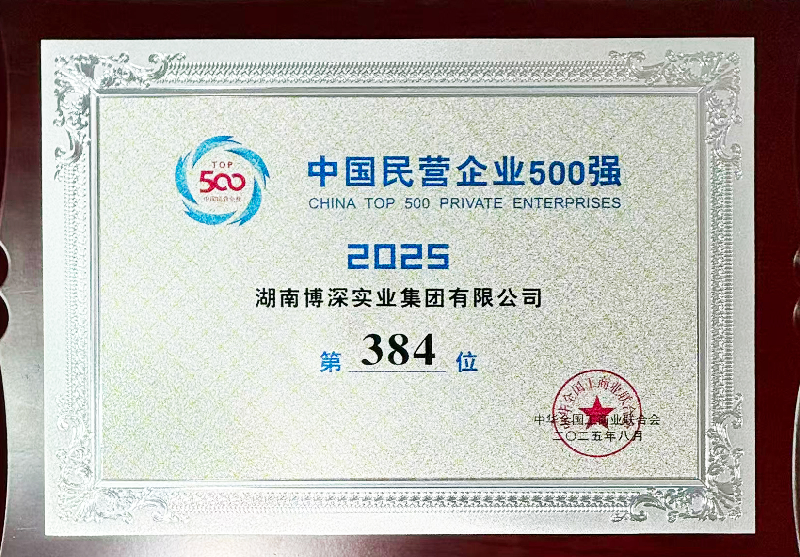 集团上榜2025中国民营企业500强，位列第384位。.jpg