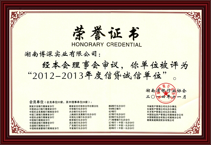 2012-2013年度信贷诚信单位